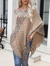 Load image into Gallery viewer, Contrast V-Neck Poncho with Fringes
