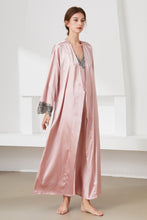 Load image into Gallery viewer, Contrast Lace Trim Satin Night Dress and Robe Set
