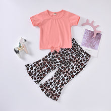 Load image into Gallery viewer, Girls Bow Detail Top and Leopard Flare Pants Set
