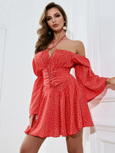 Load image into Gallery viewer, Polka Dot Lace-Up Bell Sleeve Mini Dress
