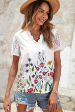 Load image into Gallery viewer, Floral Graphic Scalloped V-Neck Top
