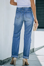 Load image into Gallery viewer, Distressed Frayed Trim Straight Leg Jeans
