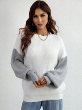 Load image into Gallery viewer, Two-Tone Rib-Knit Dropped Shoulder Sweater
