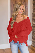 Load image into Gallery viewer, Frayed Hem Dropped Shoulder Sweater
