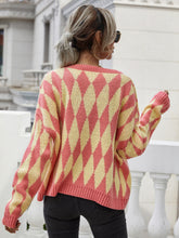 Load image into Gallery viewer, Argyle Button Front Drop Shoulder Cardigan
