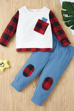 Load image into Gallery viewer, Girls Plaid Sleeve Top and Pants Set
