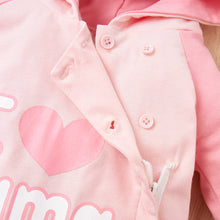 Load image into Gallery viewer, Baby Girl I HEART Raglan Sleeve Hooded Jumpsuit
