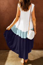 Load image into Gallery viewer, Color Block Square Neck High-Low Midi Dress
