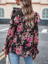 Load image into Gallery viewer, Smocked Round Neck Flounce Sleeve Blouse
