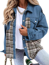 Load image into Gallery viewer, Plaid Button Up Dropped Shoulder Jacket
