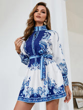 Load image into Gallery viewer, Printed Bishop Sleeve Belted Dress
