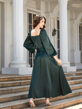 Load image into Gallery viewer, Square Neck Puff Sleeve High Slit Maxi Dress
