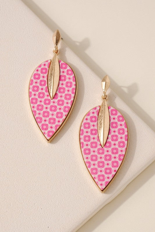 Leaf Shaped Wood Dangling Earrings
