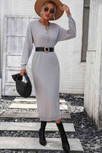 Load image into Gallery viewer, Notched Neck Dropped Shoulder Button-Down Midi Dress
