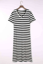 Load image into Gallery viewer, Striped V-Neck Short Sleeve Side Slit Dress

