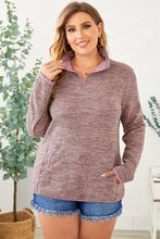 Load image into Gallery viewer, Gray Heathered Turn-down Zip Collar Plus Size Sweatshirt
