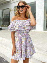 Load image into Gallery viewer, Floral Frill Trim Layered Off-Shoulder Dress
