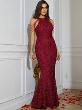 Load image into Gallery viewer, Sequin Zip-Back Grecian Maxi Dress
