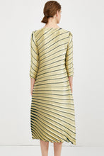 Load image into Gallery viewer, Striped Asymmetrical Pleated Round Neck Midi Dress
