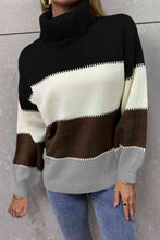 Load image into Gallery viewer, Color Block Lantern Sleeve Turtleneck Sweater
