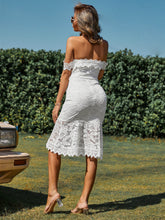 Load image into Gallery viewer, Belted Off-Shoulder Lace Fishtail Dress
