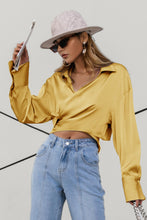 Load image into Gallery viewer, Satin Bishop Sleeve Cropped Wrap Top
