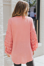 Load image into Gallery viewer, Spliced Lace Balloon Sleeve Waffle-Knit Tunic Top
