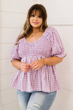 Load image into Gallery viewer, Davi &amp; Dani Youthful Days Full Size Run Gingham Smocked Babydoll Top
