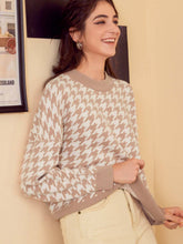 Load image into Gallery viewer, Houndstooth Ribbed Trim Sweater
