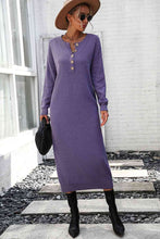 Load image into Gallery viewer, Notched Neck Dropped Shoulder Button-Down Midi Dress
