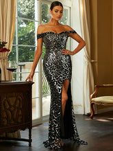 Load image into Gallery viewer, Sequin Off-Shoulder Split Dress
