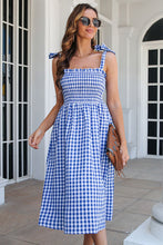 Load image into Gallery viewer, Plaid Frill Trim Tie Shoulder Dress
