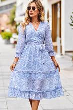 Load image into Gallery viewer, Leopard Surplice Tie Belt Slit Dress
