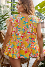 Load image into Gallery viewer, Plus Size Printed Tie Neck Cap Sleeve Blouse
