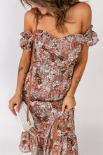 Load image into Gallery viewer, Floral Off-Shoulder Frill Trim Split Dress
