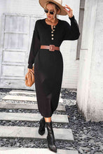 Load image into Gallery viewer, Notched Neck Dropped Shoulder Button-Down Midi Dress
