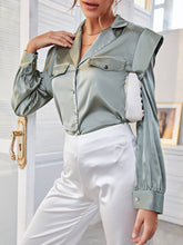 Load image into Gallery viewer, Button Front Shoulder Detail Lapel Collar Shirt
