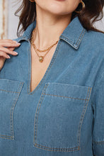 Load image into Gallery viewer, Pocketed Collared Neck Mini Denim Dress
