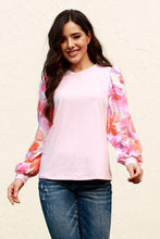 Load image into Gallery viewer, Floral Lantern Sleeve Round Neck Blouse
