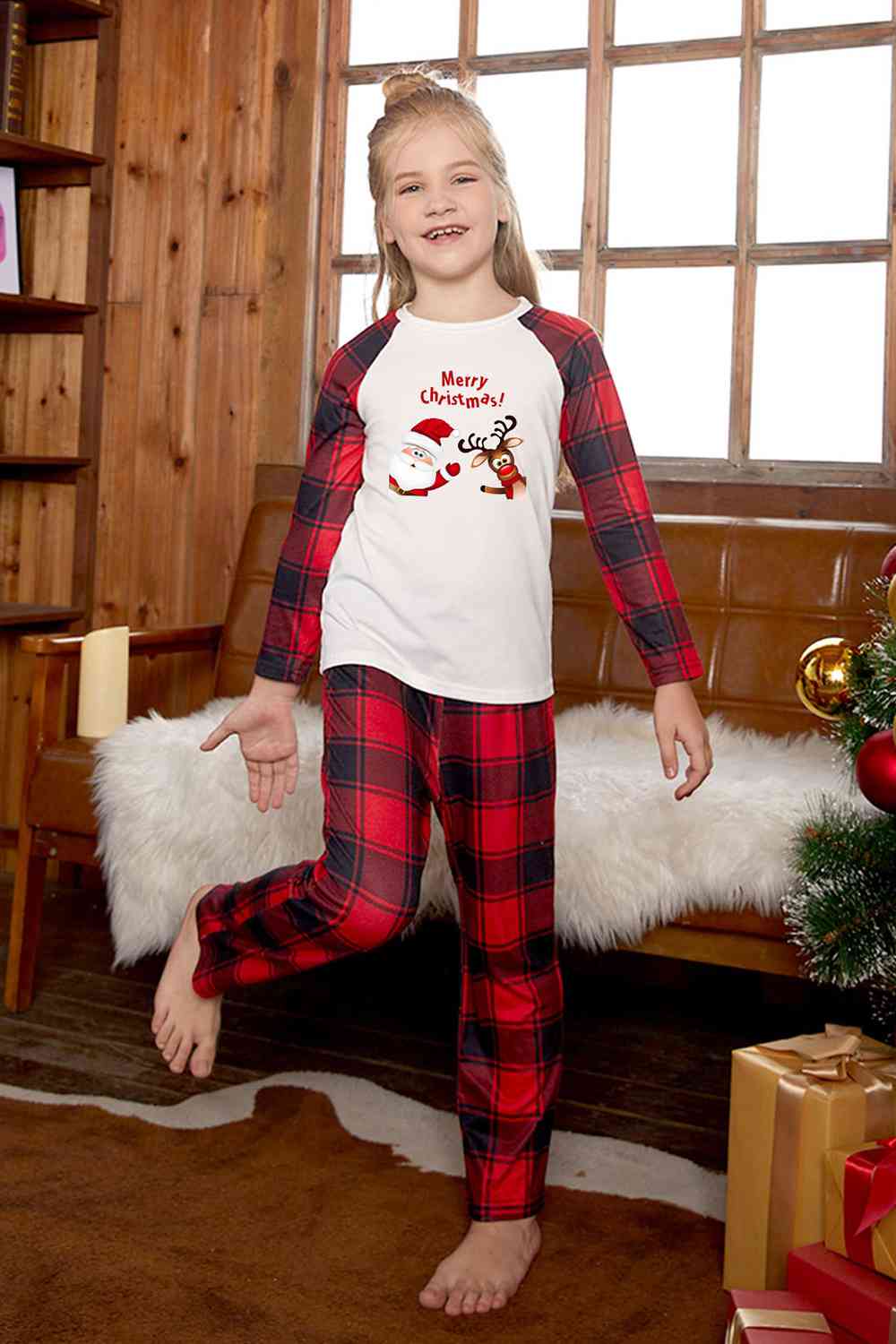 MERRY CHRISTMAS Graphic Top and Plaid Pants Set