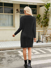 Load image into Gallery viewer, Notched Neck Cable-Knit Slit Sweater Dress
