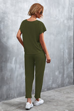 Load image into Gallery viewer, Full Size Round Neck Top and Drawstring Waist Pants Set
