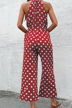 Load image into Gallery viewer, Polka Dot Grecian Wide Leg Jumpsuit
