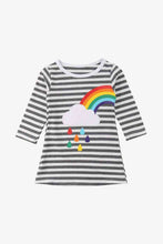 Load image into Gallery viewer, Girls Rainbow Graphic Striped Long Sleeve Dress
