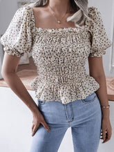 Load image into Gallery viewer, Frill Smocked Square Neck Short Sleeve Blouse
