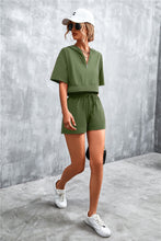 Load image into Gallery viewer, Half Zip Cropped Hooded T-Shirt and Shorts Set
