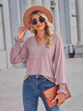 Load image into Gallery viewer, V-Neck Eyelet Flounce Sleeve Blouse
