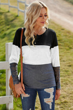 Load image into Gallery viewer, Color Block Spliced Lace Sleeve Ribbed Top
