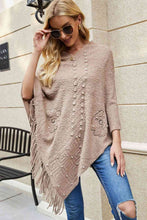 Load image into Gallery viewer, Pearl Trim Fringe Hem Poncho
