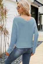 Load image into Gallery viewer, Waffle-Knit Drawstring Detail V-Neck Sweater
